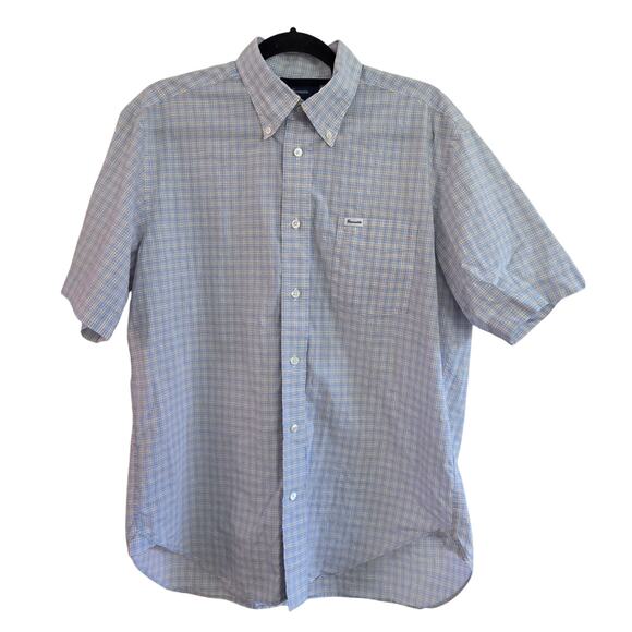 Faconnable Classique Short Sleeve Button Shirt L Blue Yellow Check 100% Cotton - Picture 2 of 8